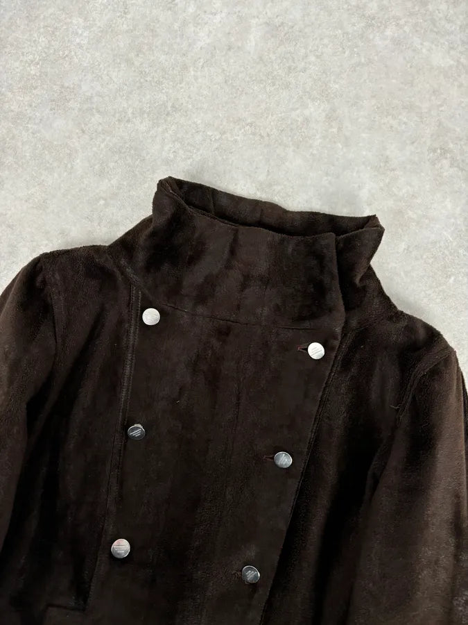 2000s Emporio Armani Brown Faux Fur Double-Breasted Jacket waAcwbD 3