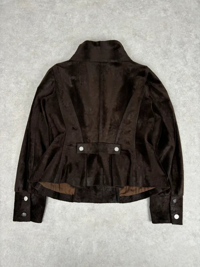 2000s Emporio Armani Brown Faux Fur Double-Breasted Jacket waAcwbD 4