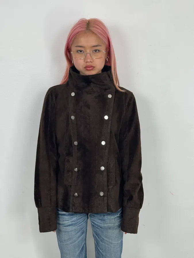 2000s Emporio Armani Brown Faux Fur Double-Breasted Jacket waAcwbD 1
