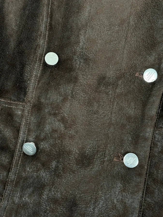 2000s Emporio Armani Brown Faux Fur Double-Breasted Jacket waAcwbD 9