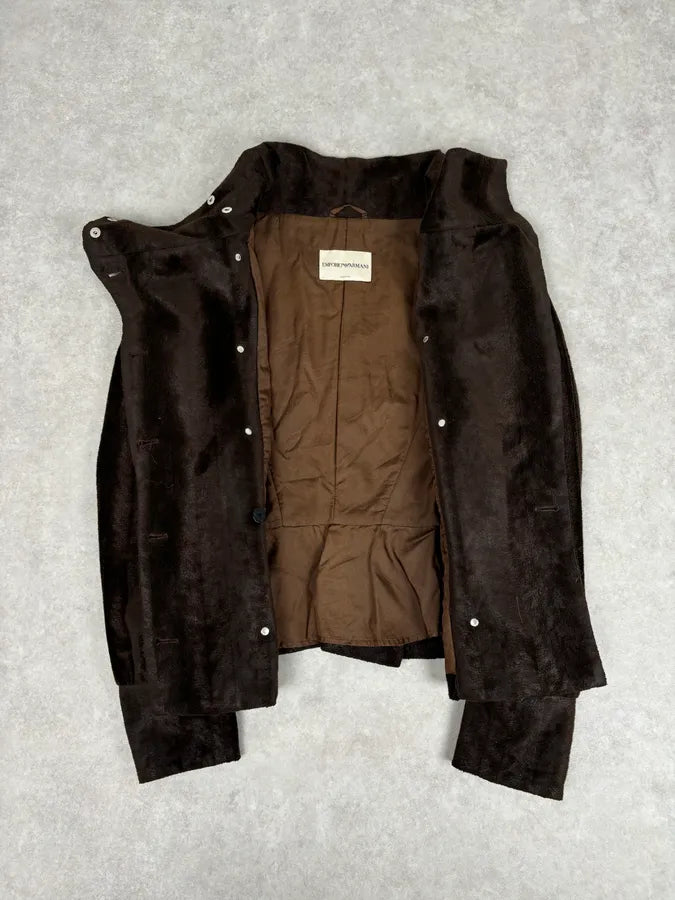 2000s Emporio Armani Brown Faux Fur Double-Breasted Jacket waAcwbD 6