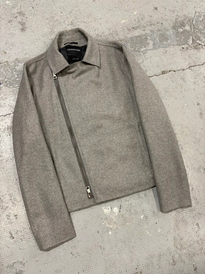 FW2011 Emporio Armani Asymmetrical Biker Grey Wool Jacket idHkWiu 3