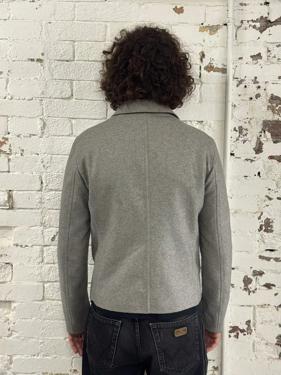 FW2011 Emporio Armani Asymmetrical Biker Grey Wool Jacket idHkWiu 2