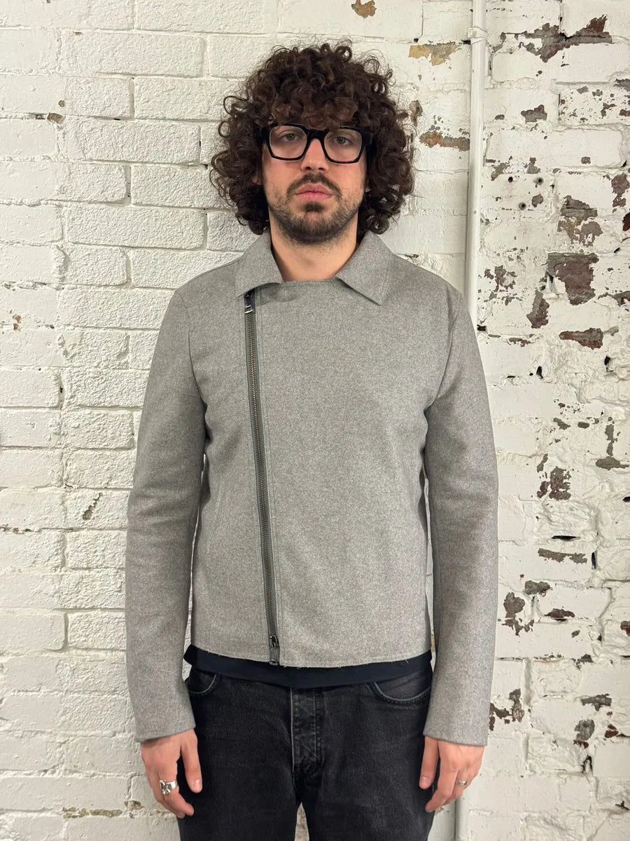 FW2011 Emporio Armani Asymmetrical Biker Grey Wool Jacket idHkWiu 1