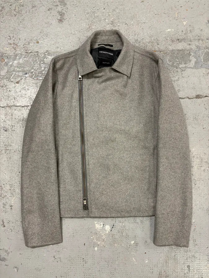 FW2011 Emporio Armani Asymmetrical Biker Grey Wool Jacket idHkWiu 0