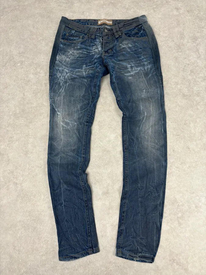 AW2011 Galliano Navy Slim Distressed Denim Jeans OyHrFqW 3