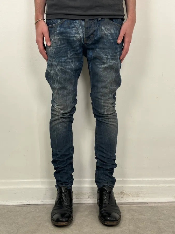 AW2011 Galliano Navy Slim Distressed Denim Jeans OyHrFqW 0