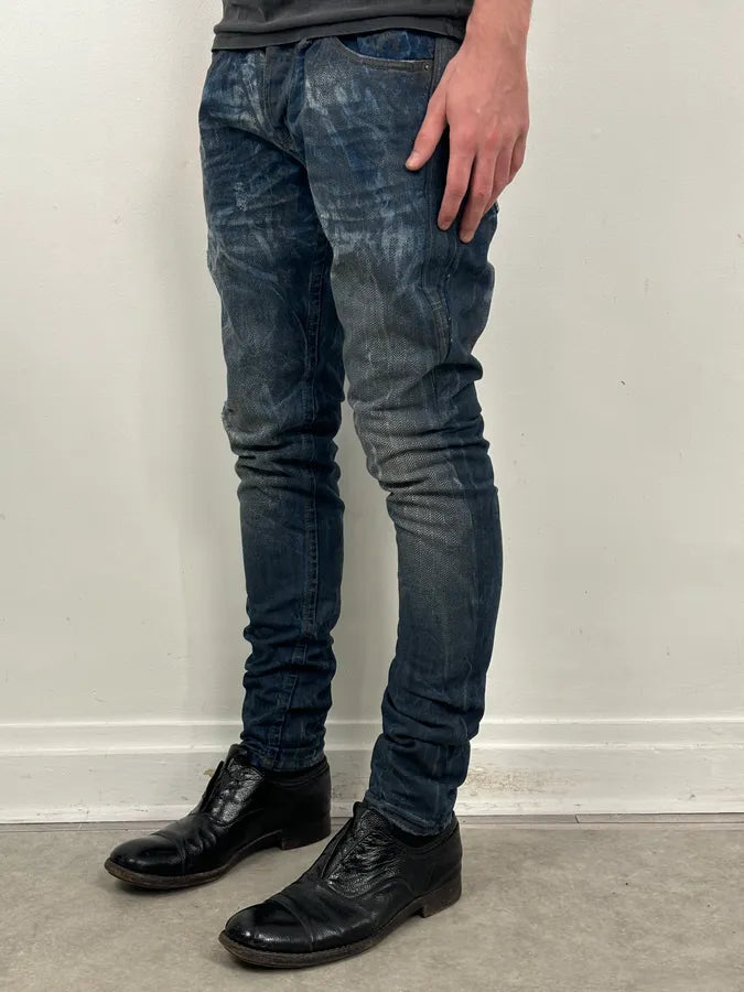 AW2011 Galliano Navy Slim Distressed Denim Jeans OyHrFqW 1