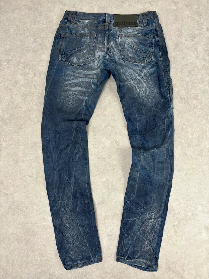 AW2011 Galliano Navy Slim Distressed Denim Jeans OyHrFqW 4