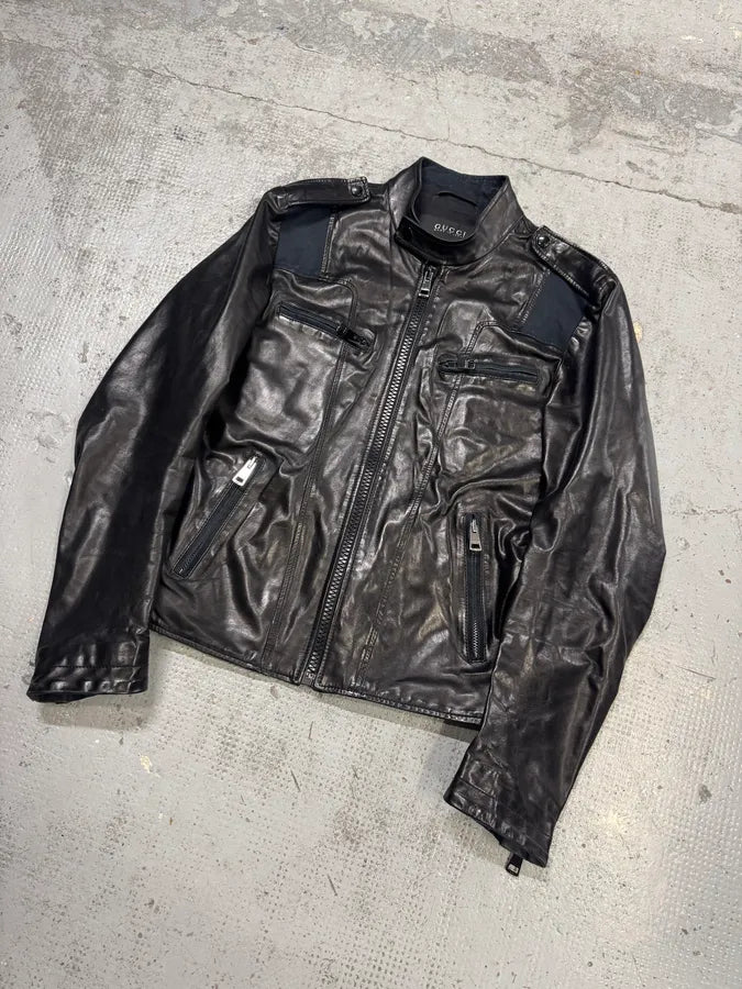 2000s Gucci Black Pro Biker Leather Jacket ZWFqIkI 3