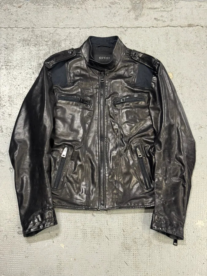 2000s Gucci Black Pro Biker Leather Jacket ZWFqIkI 0