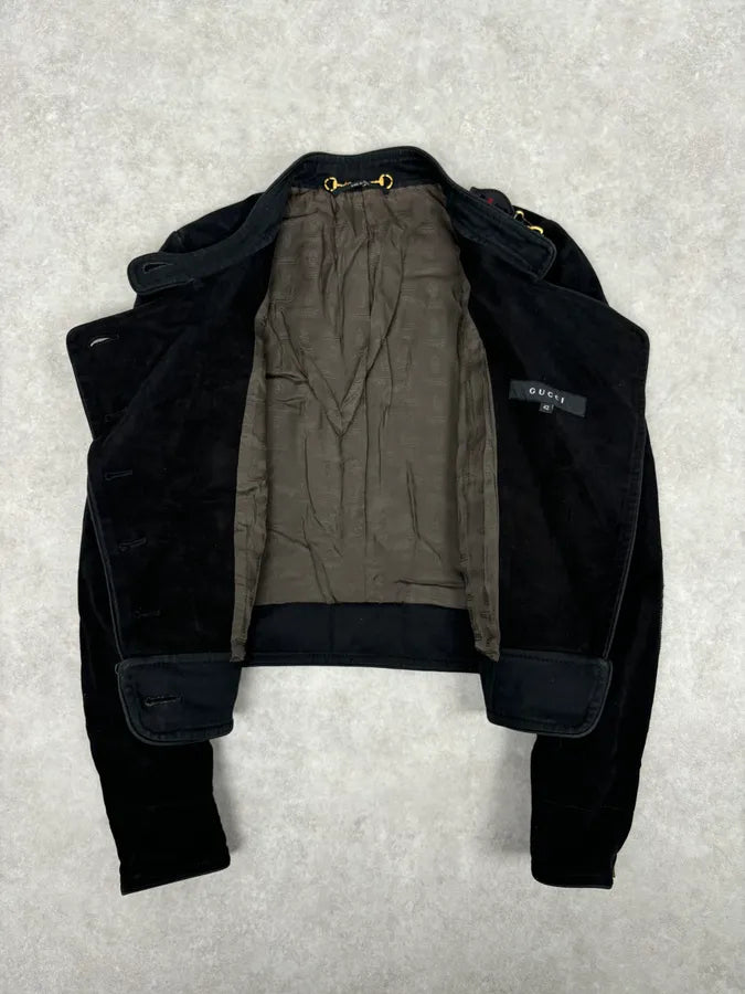 AW2008 Gucci Black Asymmetrical Elbow Patch Jacket by Frida Giannini GfSOHLE 6