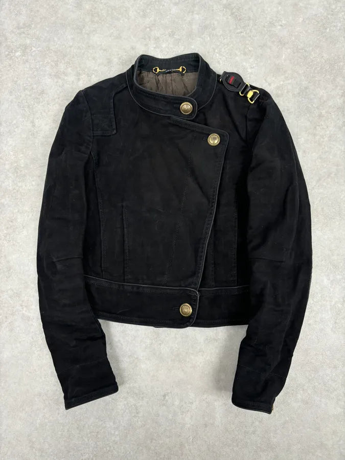 AW2008 Gucci Black Asymmetrical Elbow Patch Jacket by Frida Giannini GfSOHLE 0