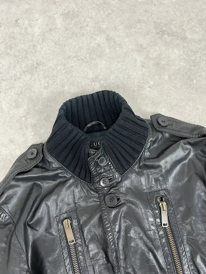 AW2007 Gucci Madonna Black Cargo Leather Jacket oTpRoOD 4