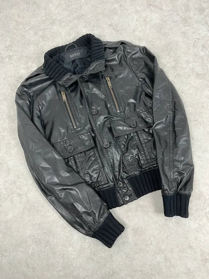 AW2007 Gucci Madonna Black Cargo Leather Jacket oTpRoOD 3
