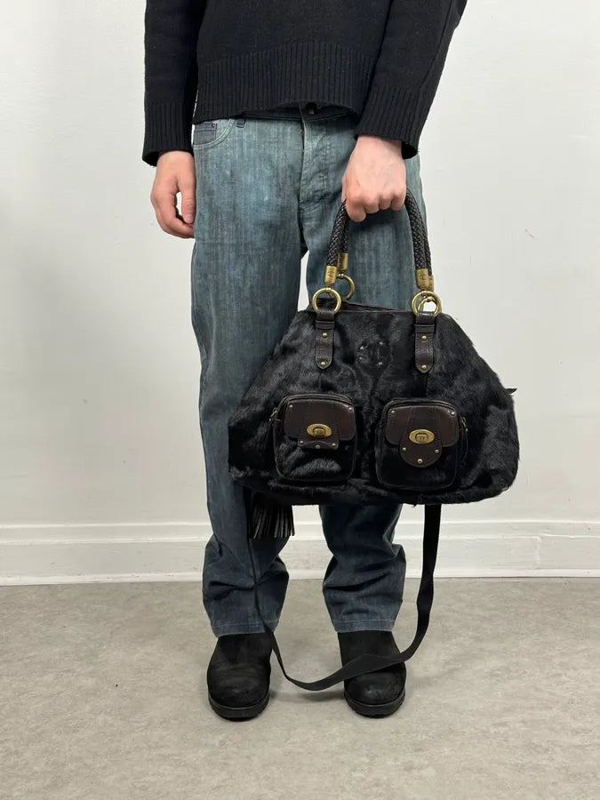 FW2007 Cavalli Black Pony Hair Leather Multi-Pocket Tote Bag  XmVFgvv 1