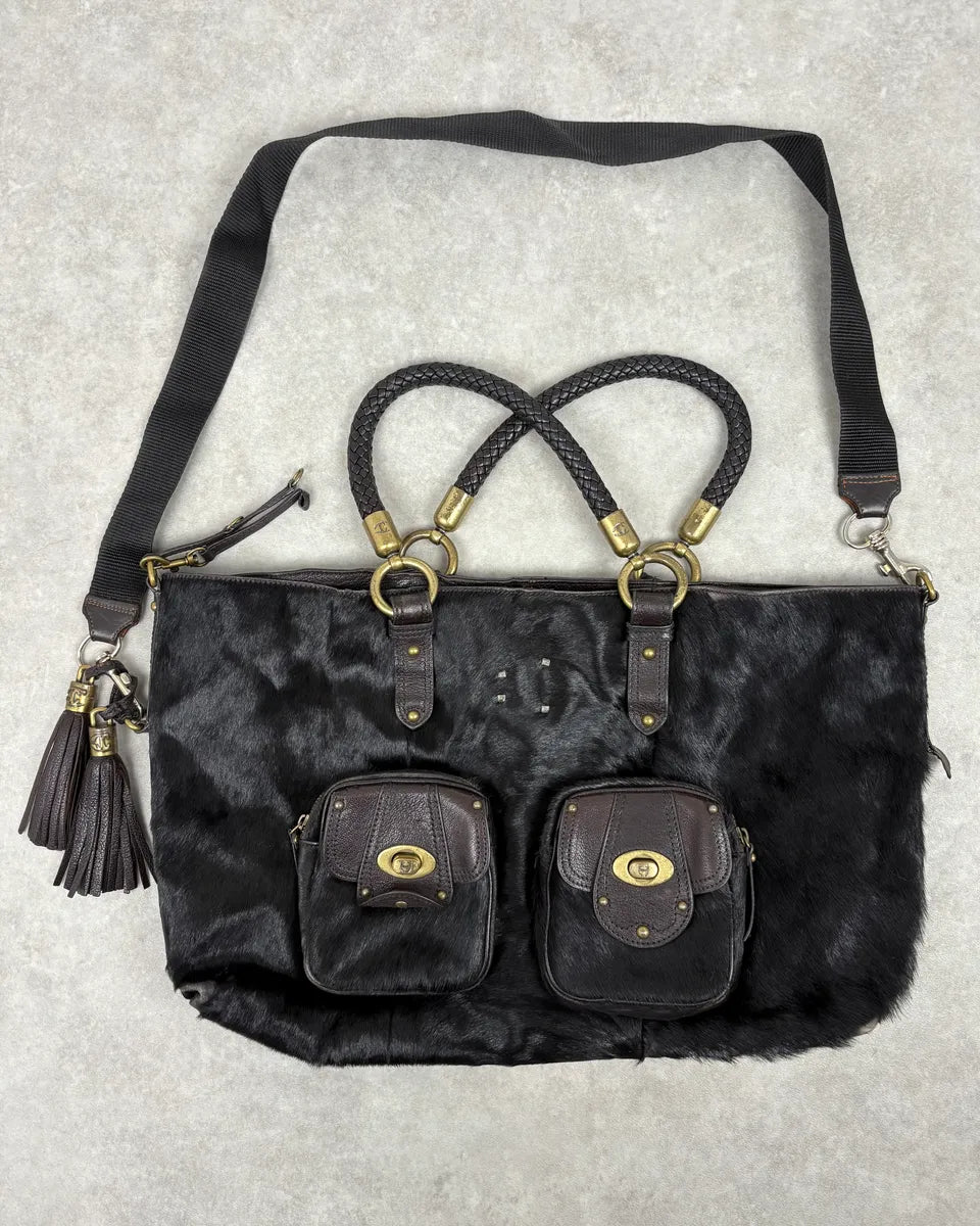 FW2007 Cavalli Black Pony Hair Leather Multi-Pocket Tote Bag  XmVFgvv 0