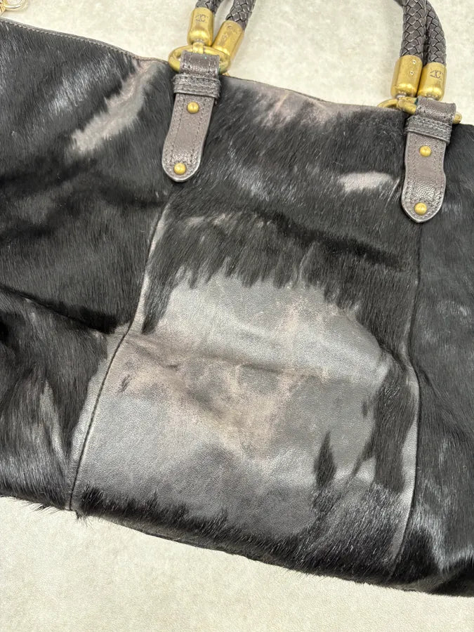 FW2007 Cavalli Black Pony Hair Leather Multi-Pocket Tote Bag  XmVFgvv 9