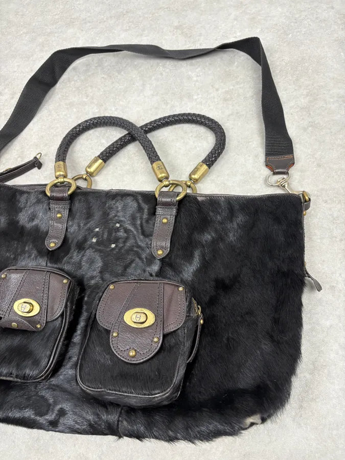 FW2007 Cavalli Black Pony Hair Leather Multi-Pocket Tote Bag  XmVFgvv 4