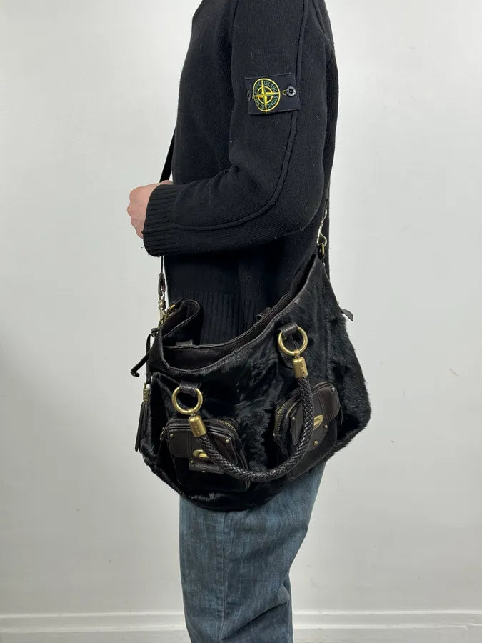 FW2007 Cavalli Black Pony Hair Leather Multi-Pocket Tote Bag  XmVFgvv 2