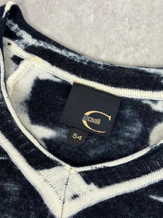 AW2007 Cavalli Navy & White Overprint Two Tone V Neck Sweater pliCABq 8
