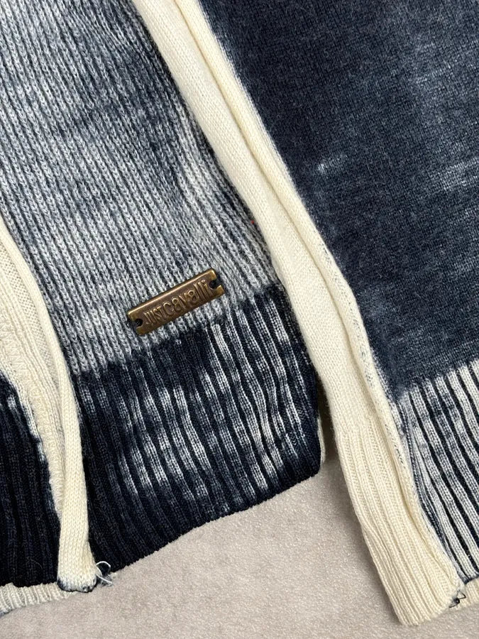 AW2007 Cavalli Navy & White Overprint Two Tone V Neck Sweater pliCABq 7