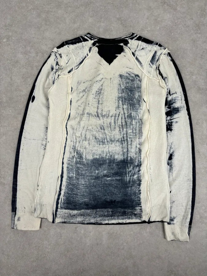 AW2007 Cavalli Navy & White Overprint Two Tone V Neck Sweater pliCABq 3