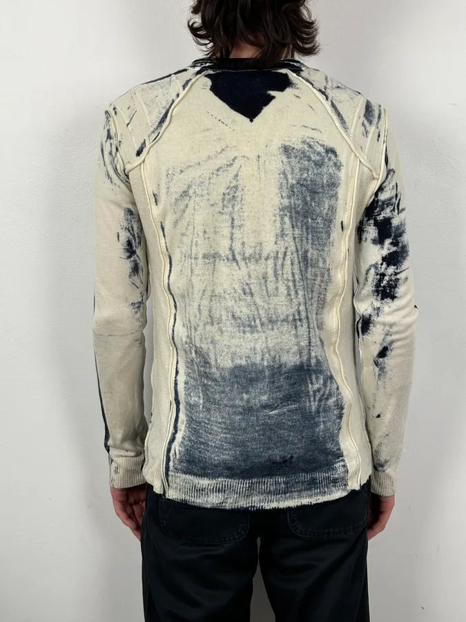 AW2007 Cavalli Navy & White Overprint Two Tone V Neck Sweater pliCABq 1