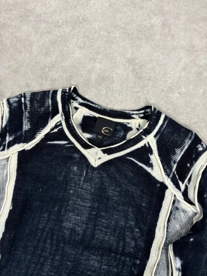 AW2007 Cavalli Navy & White Overprint Two Tone V Neck Sweater pliCABq 4
