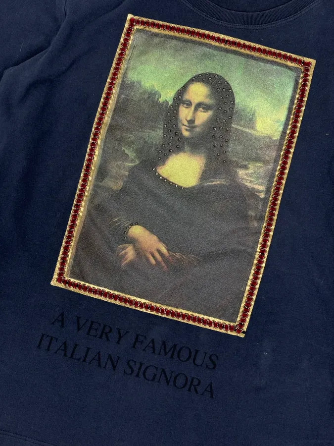 2000s Moschino Navy Mona Lisa Studded Graphic Longsleeve T-Shirt PUwrptv 6