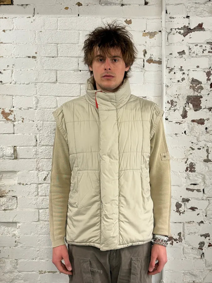 2000s Prada Beige Down Nylon Quilted Puffer Vest vXOERZs 1