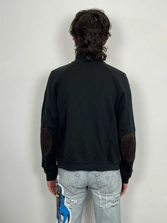 2000s Prada Black Elbow Patch Wool Zip-Up Sweater SzHDMOd 2