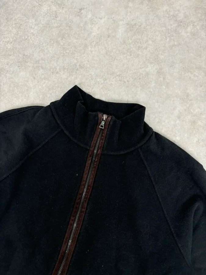 2000s Prada Black Elbow Patch Wool Zip-Up Sweater SzHDMOd 3