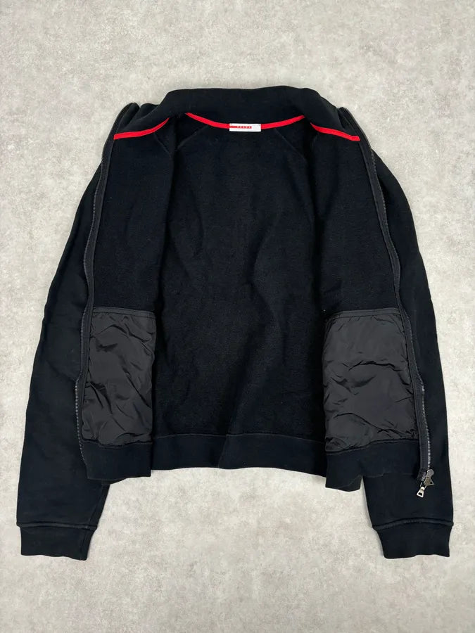 2000s Prada Black Elbow Patch Wool Zip-Up Sweater SzHDMOd 6