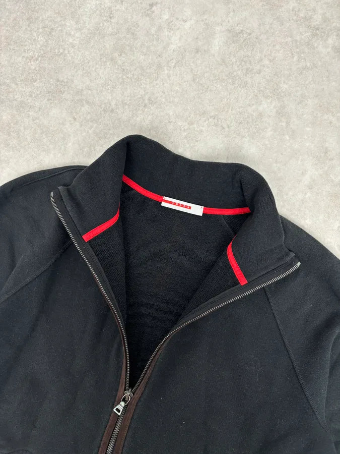2000s Prada Black Elbow Patch Wool Zip-Up Sweater SzHDMOd 7