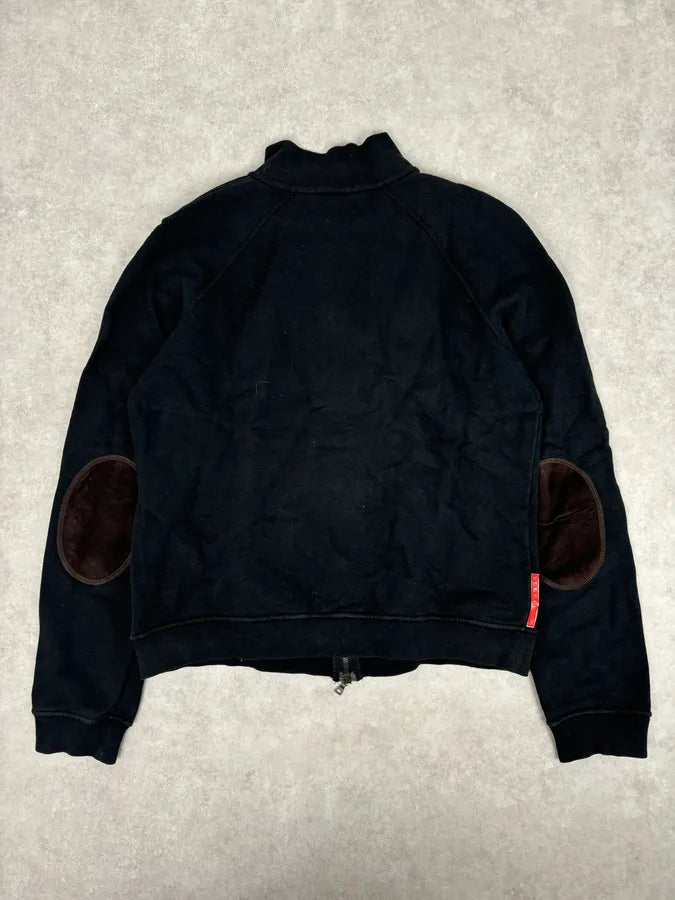 2000s Prada Black Elbow Patch Wool Zip-Up Sweater SzHDMOd 4