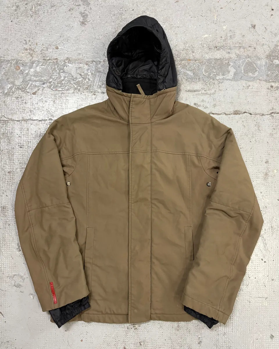 AW2009 Prada Linea Rossa Beige Nylon Ski Removable Hood Jacket emVdwJR 0