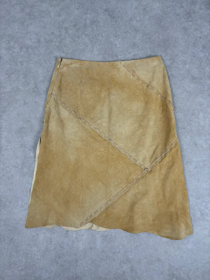 FW2001 Dolce & Gabbana Mustard Suede Lace-Up Midi Skirt JfdgheZ 5
