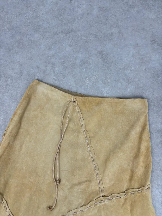 FW2001 Dolce & Gabbana Mustard Suede Lace-Up Midi Skirt JfdgheZ 4