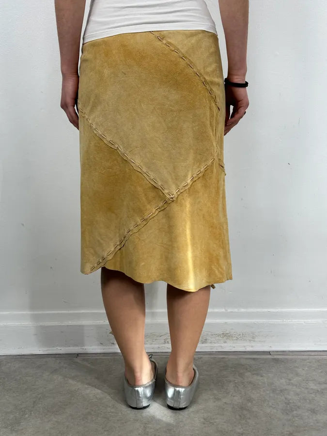 FW2001 Dolce & Gabbana Mustard Suede Lace-Up Midi Skirt JfdgheZ 2