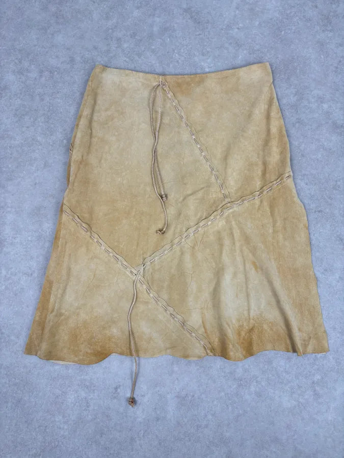FW2001 Dolce & Gabbana Mustard Suede Lace-Up Midi Skirt JfdgheZ 3