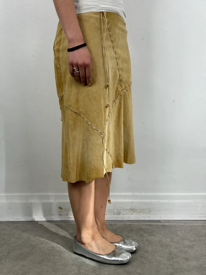 FW2001 Dolce & Gabbana Mustard Suede Lace-Up Midi Skirt JfdgheZ 1