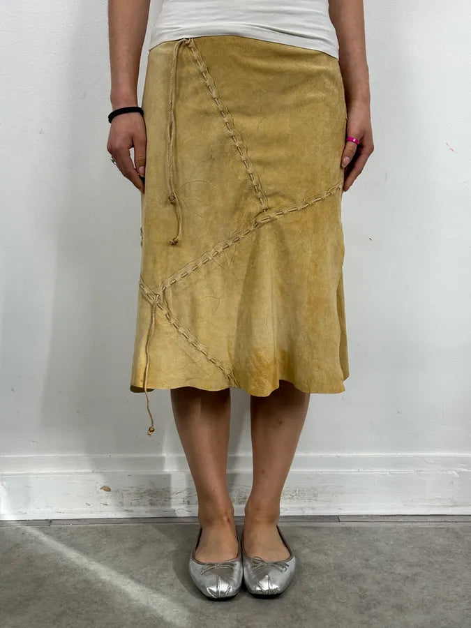 FW2001 Dolce & Gabbana Mustard Suede Lace-Up Midi Skirt JfdgheZ 0
