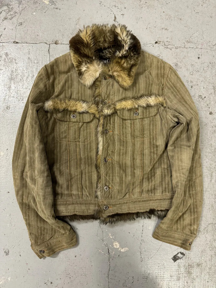 FW2001 Dolce & Gabbana Beige Fur Corduroy Jacket NqBKqbw 0