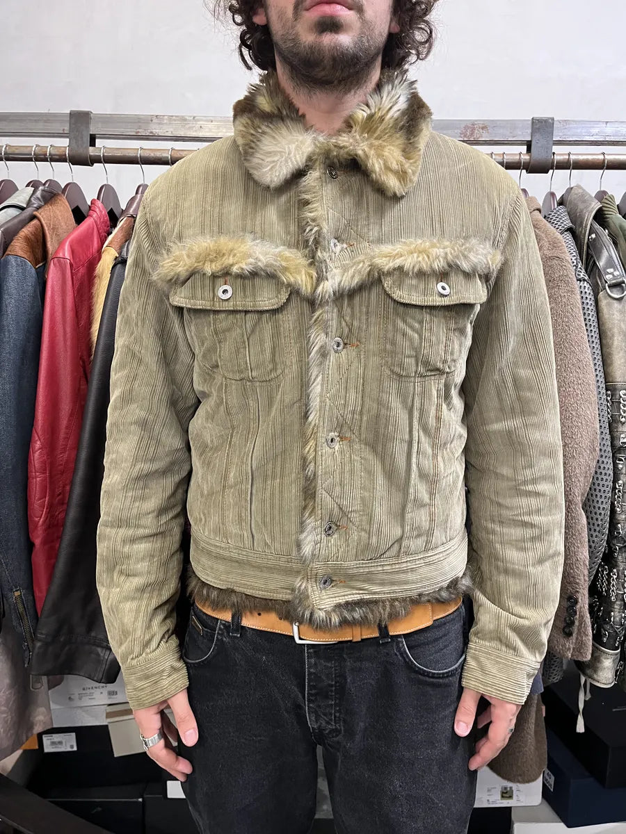 FW2001 Dolce & Gabbana Beige Fur Corduroy Jacket NqBKqbw 2