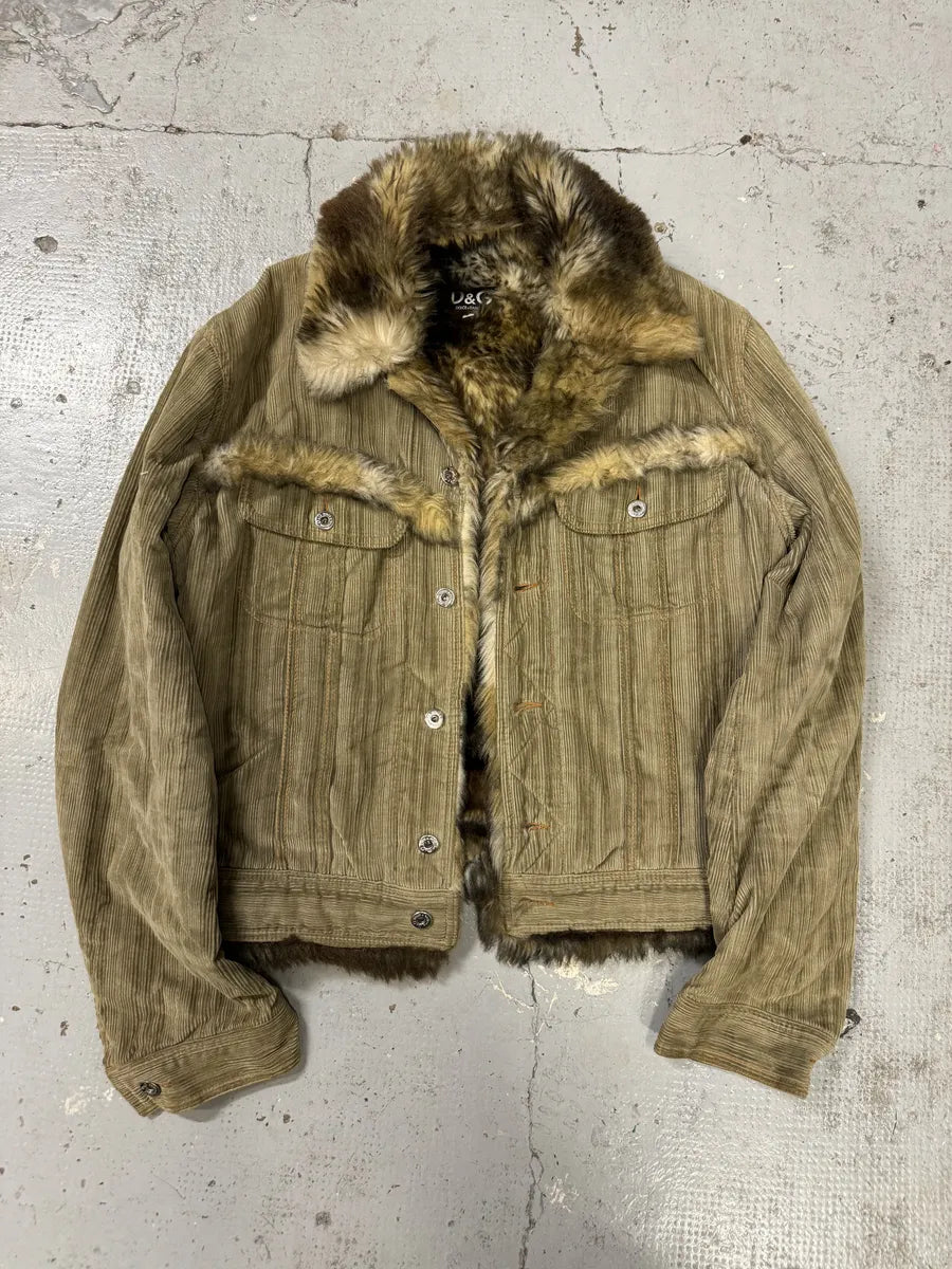 FW2001 Dolce & Gabbana Beige Fur Corduroy Jacket NqBKqbw 4