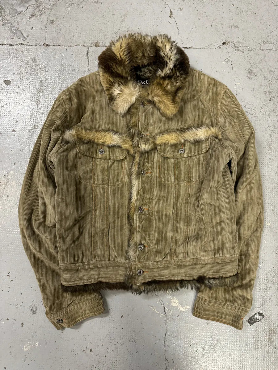 FW2001 Dolce & Gabbana Beige Fur Corduroy Jacket NqBKqbw 6