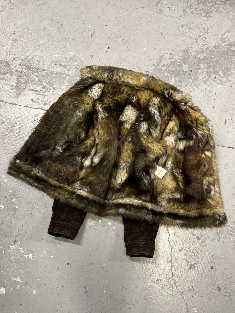 FW2001 Dolce & Gabbana Fur Brown Corduroy Jacket (M) OayQbdw 3