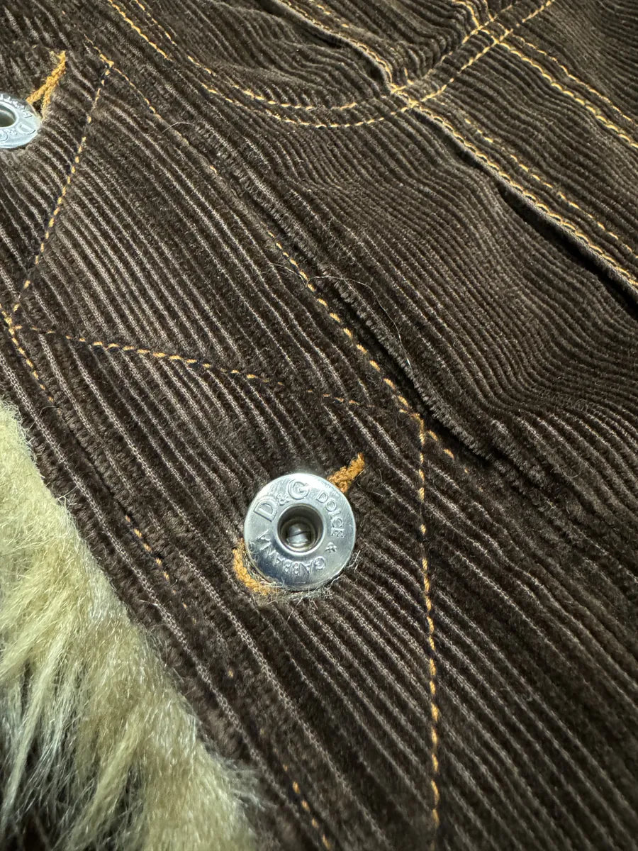 FW2001 Dolce & Gabbana Fur Brown Corduroy Jacket (M) OayQbdw 4