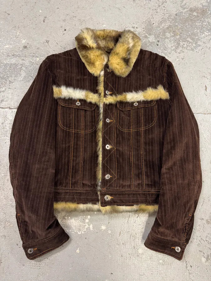 FW2001 Dolce & Gabbana Fur Striped Corduroy Jacket (L) 0
